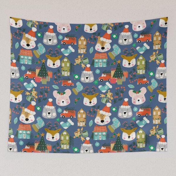 Item preview, Woodland Cute Christmas Festive Furry Friends Blue designed and sold by susycosta.