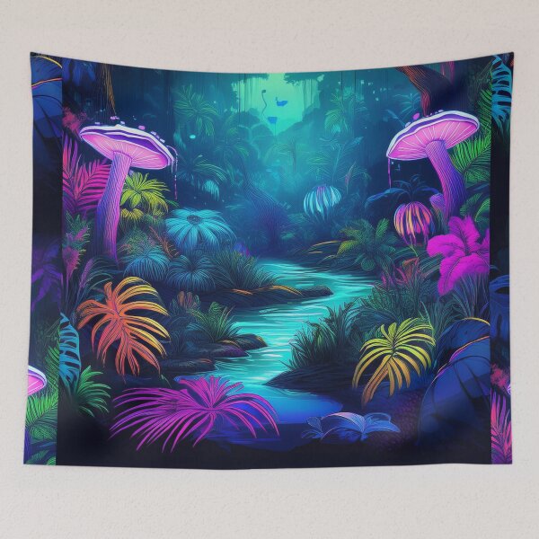 Item preview, Neon Jungle with Glowing Mushrooms and Plants designed and sold by RaiyaTees.
