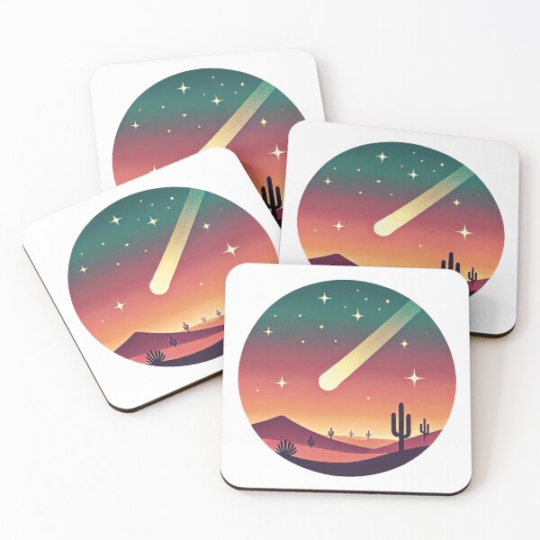 Item preview, Comet streaking across the desert sky with silhouetted cactus in soft colors with a retro feel. designed and sold by Dream Circuit .