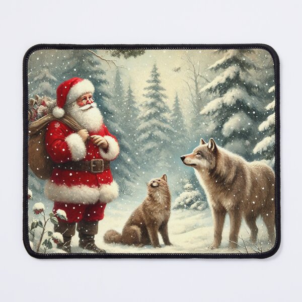Item preview, Santa meets wolves in the snowy forest watercolor art designed and sold by Meandmyshop.