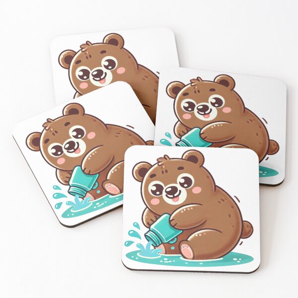 Item preview, Playful Cute Funny Brown Bears Pouring Water designed and sold by pinkycherry.