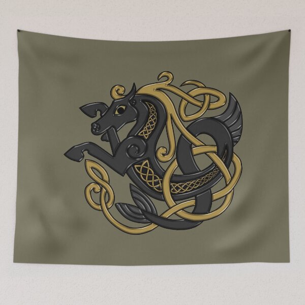 Item preview, Celtic Seahorse Hippocampus in Black and Gold designed and sold by DappledMoon.