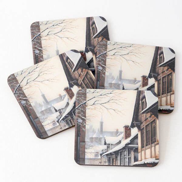 Item preview, Charismatic old houses and buildings old street of an unknown city in winter designed and sold by MRFEZOO2030.
