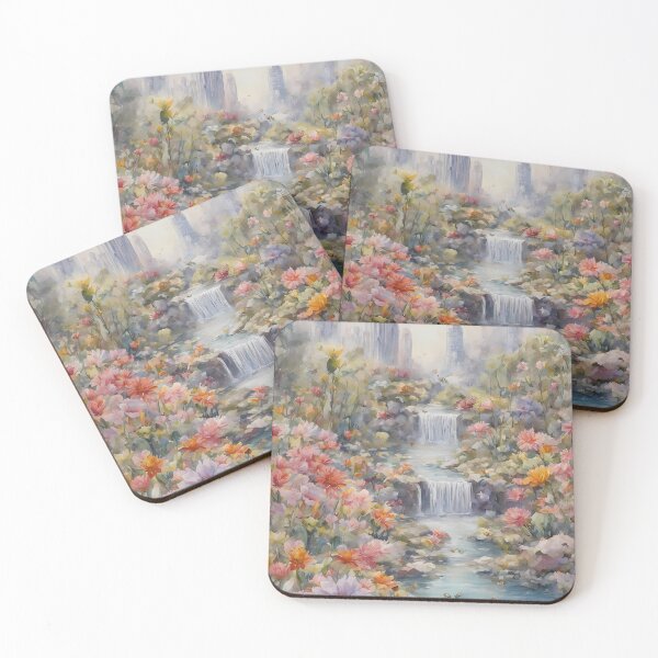 Item preview, Watercolor depiction of a vivid oasis central to a lush array of multicolored flowers designed and sold by MRFEZOO2030.