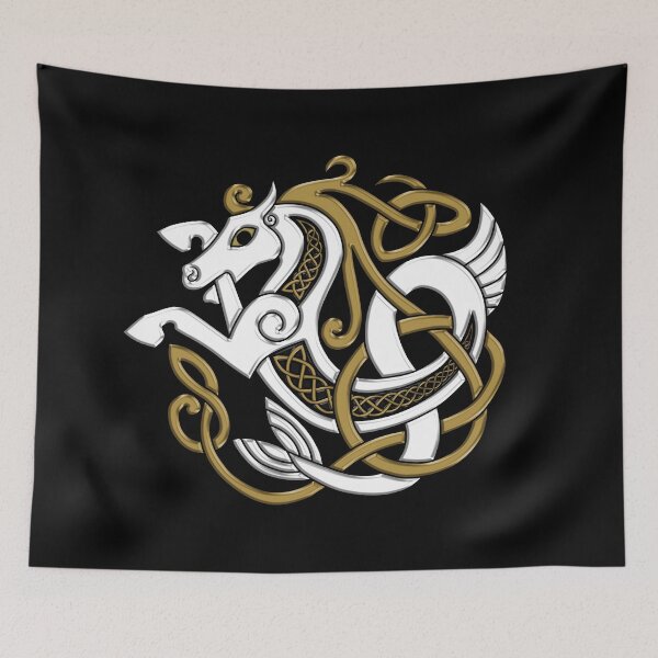 Item preview, Celtic Hippocampus Seahorse in White and Gold designed and sold by DappledMoon.
