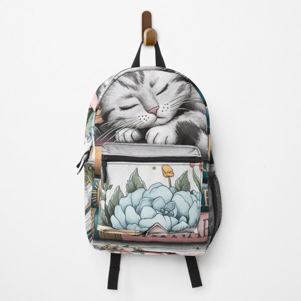 Item preview, Sleepy Grey Cat Napping on "How to Relax" Books with Boho Flowers designed and sold by DEEPDesignsART.