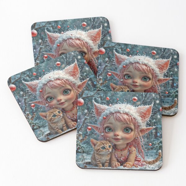 Item preview, Cute Christmas Elf Baby with Grimalkin Kitten designed and sold by noisyduck.