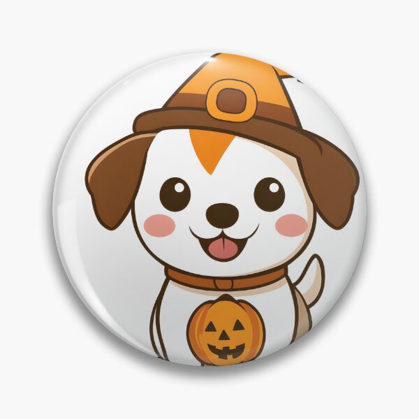 Item preview, Puppy in Witch Hat with Pumpkin Charm designed and sold by CharmingQuill.