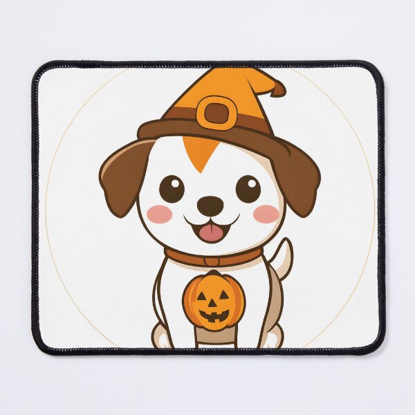 Item preview, Puppy in Witch Hat with Pumpkin Charm designed and sold by CharmingQuill.