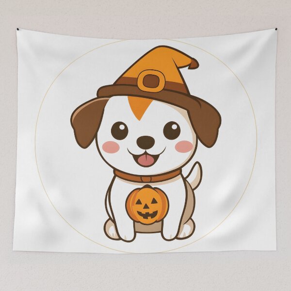 Item preview, Puppy in Witch Hat with Pumpkin Charm designed and sold by CharmingQuill.