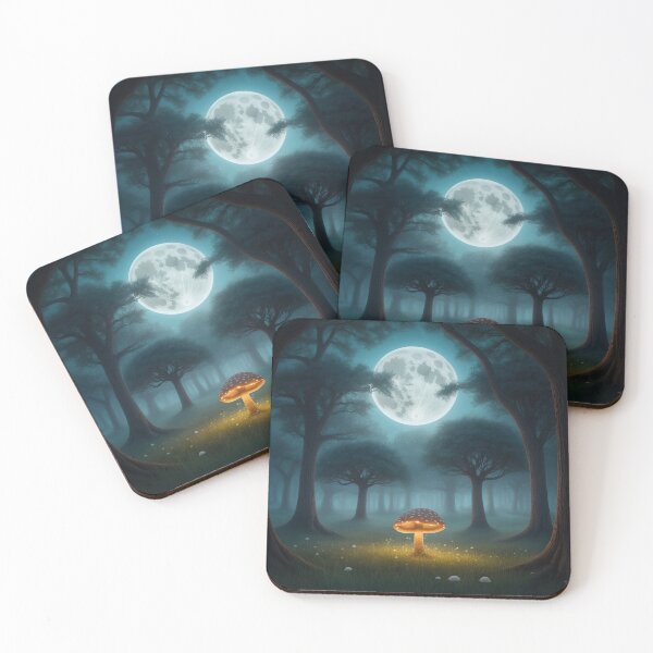 Item preview, Magical Forest with Glowing Mushroom Under Full Moon designed and sold by FallenStarArt.