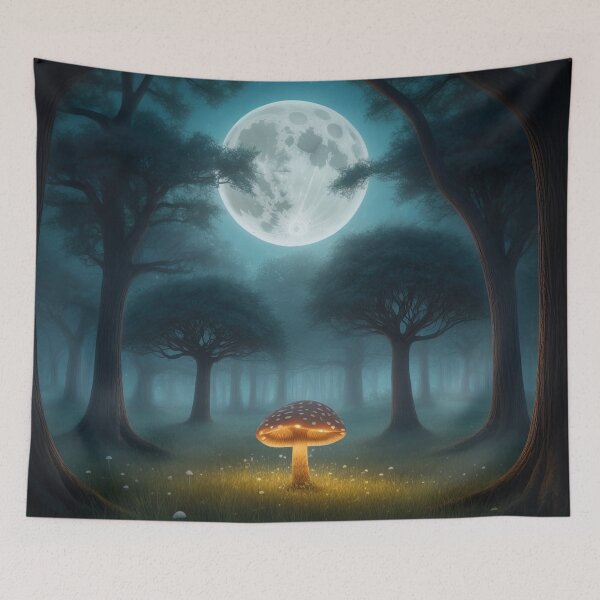 Item preview, Magical Forest with Glowing Mushroom Under Full Moon designed and sold by FallenStarArt.