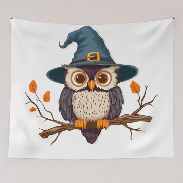 Item preview, Wise Owl in a Witch Hat on Branch designed and sold by CharmingQuill.