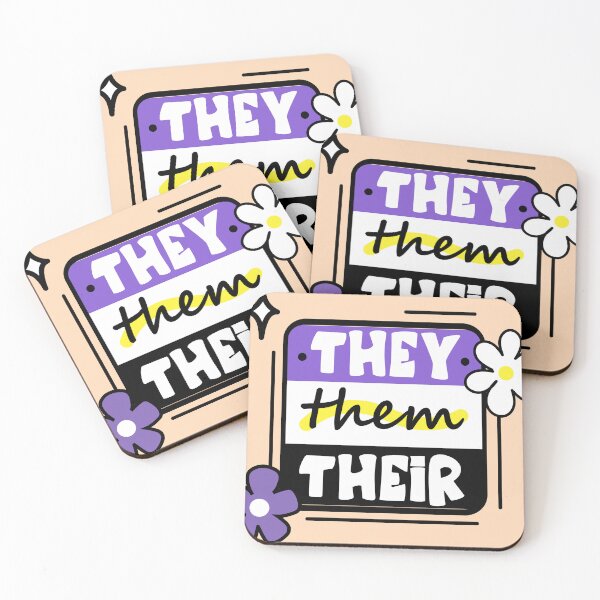 Item preview, They Them Their - Non-Binary Pronouns with Flowers designed and sold by Cannaxes Studio.
