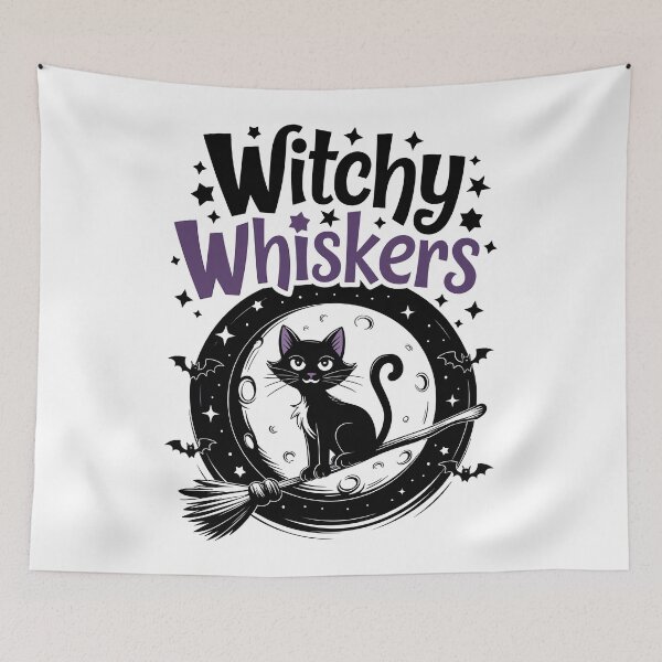 Aperçu de l'œuvre Chat Sorcier Whiskers Halloween créée et vendue par Quirky Shirts.