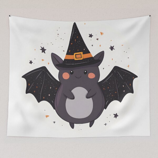 Item preview, Bat in Sparkly Witch Hat Under Starry Sky designed and sold by CharmingQuill.