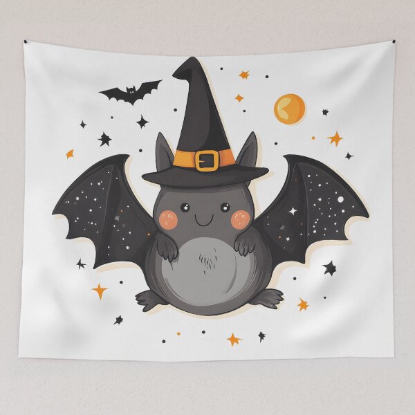 Item preview, Bat in Witch Hat with Full Moon and Stars designed and sold by CharmingQuill.