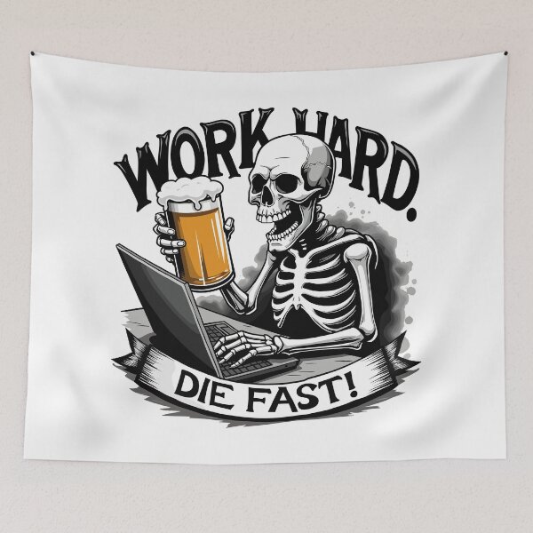 Item preview, Work Hard Die Fast Skeleton Beer designed and sold by Quirky Shirts.