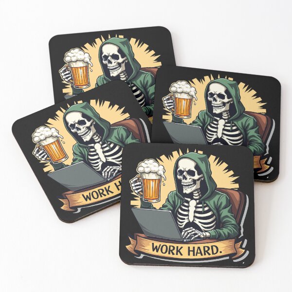 Item preview, Work Hard Skeleton with Beer Laptop designed and sold by Quirky Shirts.