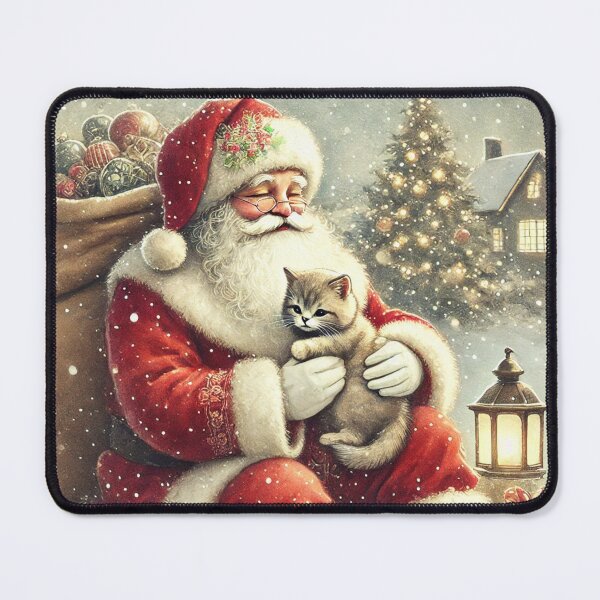 Item preview, Cat sitting on Santa's lap Christmas watercolor painting designed and sold by Meandmyshop.