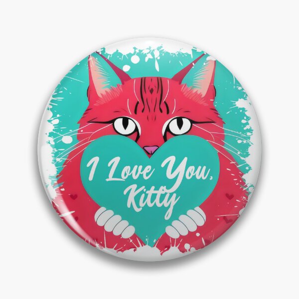 Item preview, Red Kitten in turquoise colors with a heart, I love you kitty, motivation for everyone. designed and sold by Cherry-Cat.