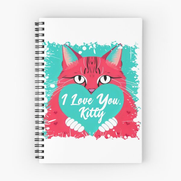 Item preview, Red Kitten in turquoise colors with a heart, I love you kitty, motivation for everyone. designed and sold by Cherry-Cat.