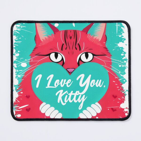 Item preview, Red Kitten in turquoise colors with a heart, I love you kitty, motivation for everyone. designed and sold by Cherry-Cat.