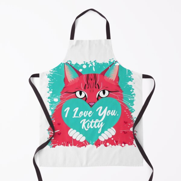 Item preview, Red Kitten in turquoise colors with a heart, I love you kitty, motivation for everyone. designed and sold by Cherry-Cat.