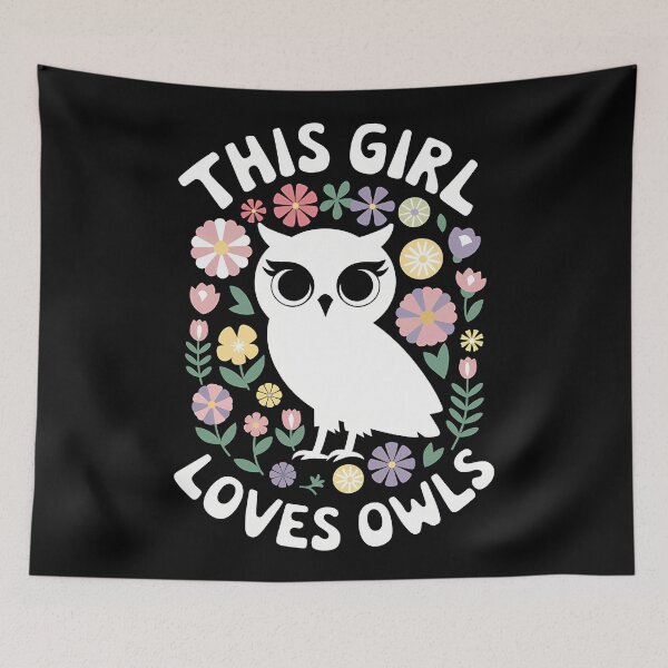 Item preview, Cute owl girly idea lovers - night animals with colorful wild flowers owls birds girlie house girl floral bird watcher dream designed and sold by Fantasy Cache.