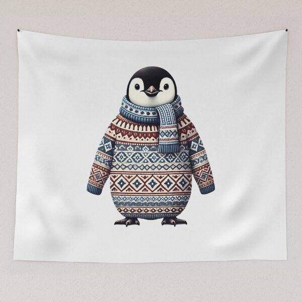 Item preview, Cozy Winter Penguin in a Festive Sweater. designed and sold by Linework Studio.