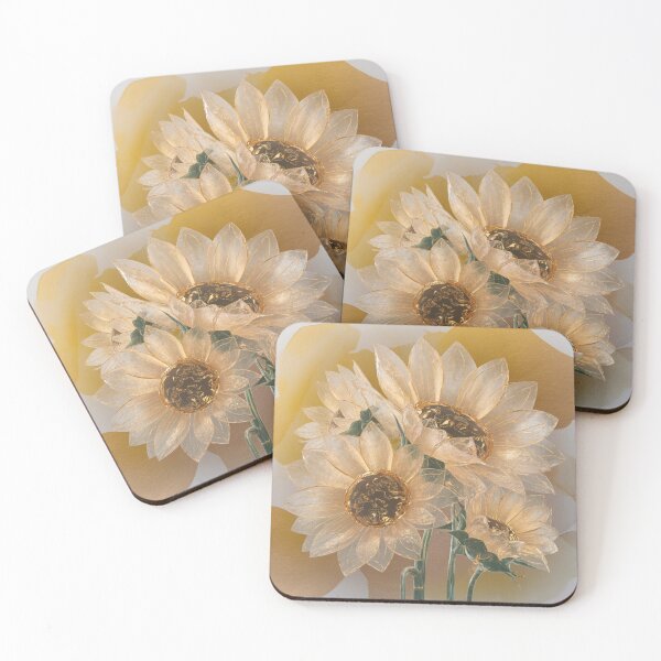 Item preview, clear gold plated sunflowers,watercolor designed and sold by elegantpaterns.