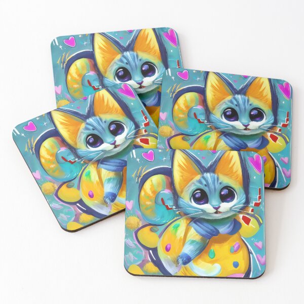 Item preview, Painted yellow kitten in beautiful colorful colors, hearts, I love cats. designed and sold by Cherry-Cat.