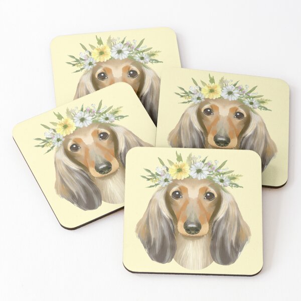 Item preview, Long Haired Dachshund Flower Crown Watercolor 2 designed and sold by Magnolia Valley Art.