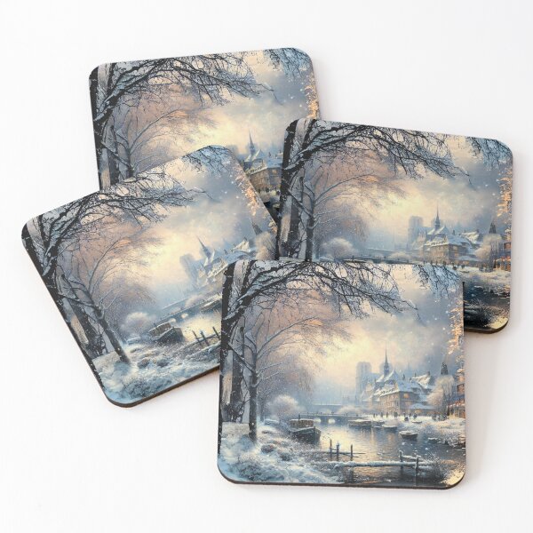 Item preview, Snowy Riverside Town at Twilight designed and sold by MarinaFila.