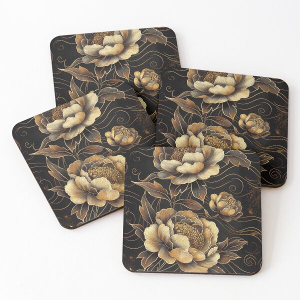 Artikelvorschau, Elegante goldene Blumen auf Schwarz entworfen und verkauft von MargaretWiktor.