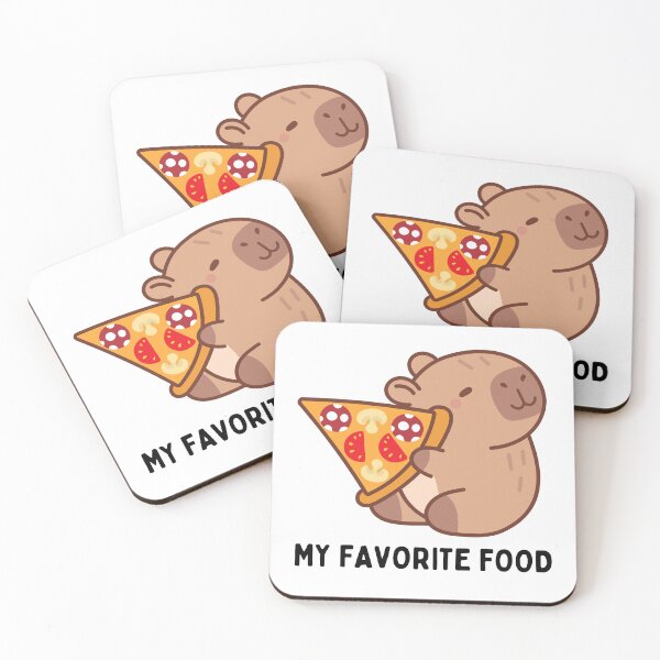 Item preview, Beautiful Capybara with a delicious pizza, phrase: My favorite food designed and sold by mysummerland.