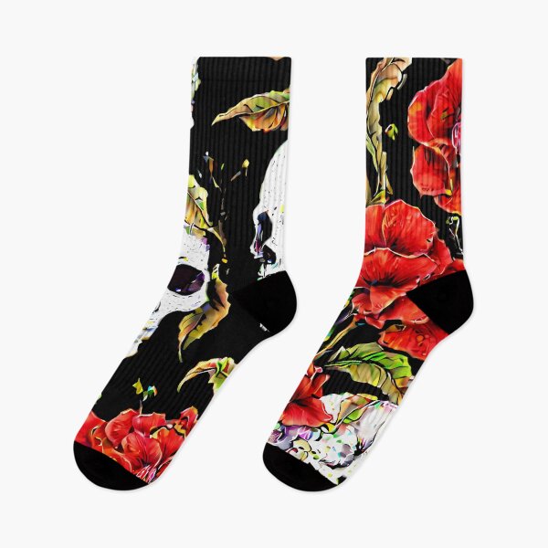 Item preview, SKULLS WITH RED FLOWERS / Gift items and personal use / Halloween, Spooky, Scary,  Horror, Ghosts, Skull, Red,  Dark, Spirit, Death, Gothic, Creepy, Vector, Art designed and sold by LumDesignArt.