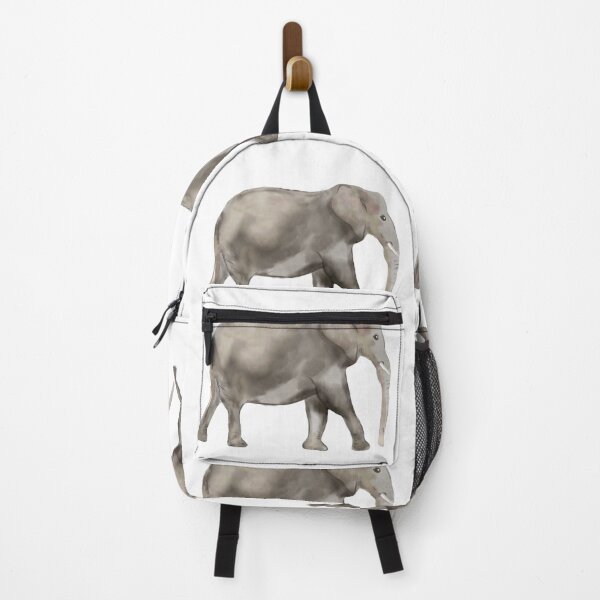 Item preview, Elephant, wild mammal, isolated on white paper background, walking, trunk raised, tusks visible, large, grey body by digital watercolor designed and sold by Ammi77.
