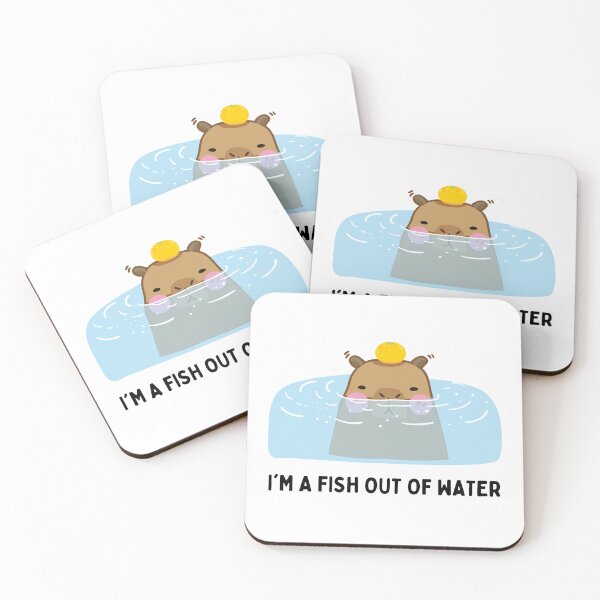Item preview, Kawaii Capybara in water with phrase: I'm a fish out of water designed and sold by mysummerland.