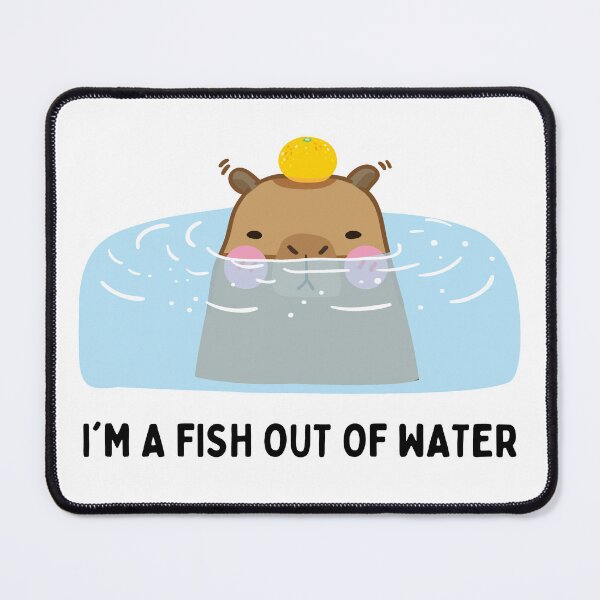 Item preview, Kawaii Capybara in water with phrase: I'm a fish out of water designed and sold by mysummerland.