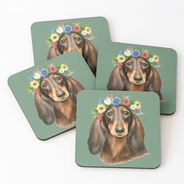 Item preview, Long Haired Dachshund Flower Crown Watercolor 3 designed and sold by Magnolia Valley Art.