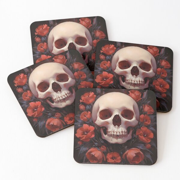 Item preview, Skull and red wild flowers - gothic floral dark goth girly skeleton creepy feminine nature and death dead for girls oil painting designed and sold by Fantasy Cache.