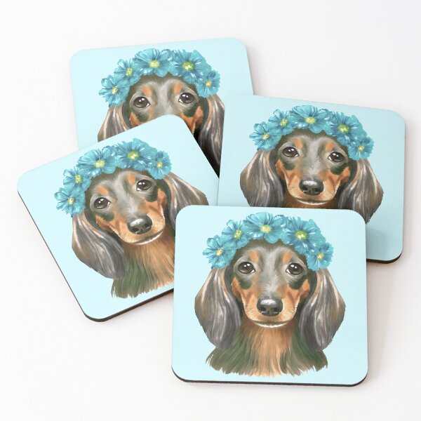 Item preview, Long Haired Dachshund Flower Crown Watercolor 4 designed and sold by Magnolia Valley Art.