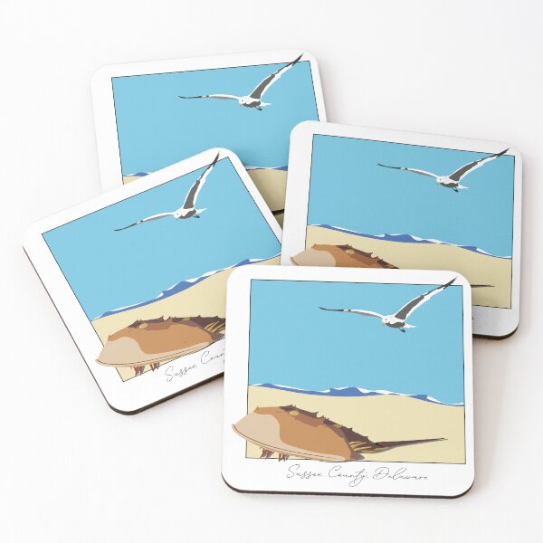 Item preview, Horseshoe Crab and Seagull Beach Design Sussex County, Delaware Script  designed and sold by laughingwillows.