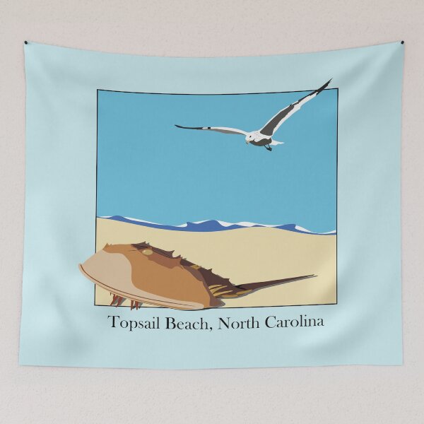 Item preview, Horseshoe Crab and Seagull Beach Design Topsail Beach, North Carolina Baskerville designed and sold by laughingwillows.
