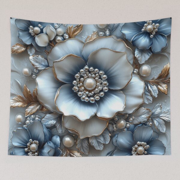 Item preview, Silver and Blue Floral Arrangement with Pearls and Gold Accents designed and sold by regalaibylondon.