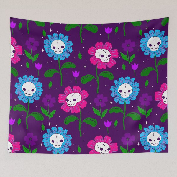 Item preview, halloween floral skull flowers purple designed and sold by Gossip Rag.