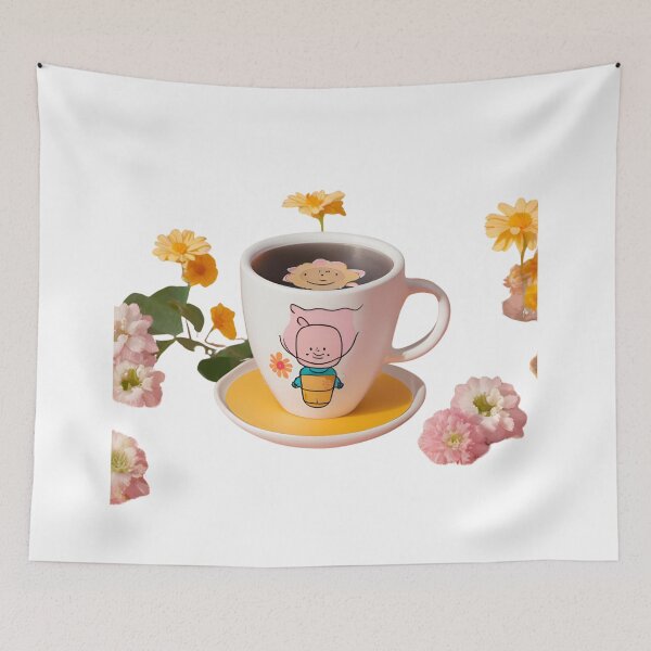Item preview, A cup with a cartoon character on it sits on a yellow coaster designed and sold by PWDigitalArt.