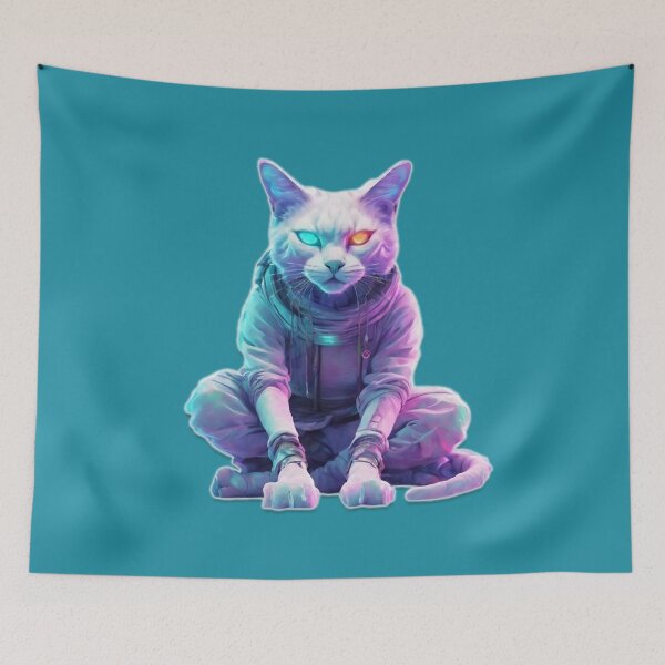 Item preview, Mystical Cyberpunk Cat with Dual-Color Eyes designed and sold by WILD-WILD-CAT.