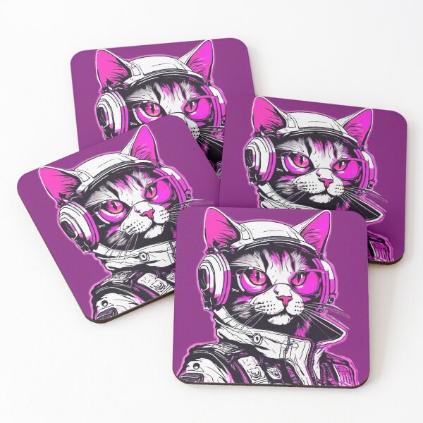 Item preview, Cyberpunk Cat with Headphones – Neon Punk Vibes designed and sold by WILD-WILD-CAT.